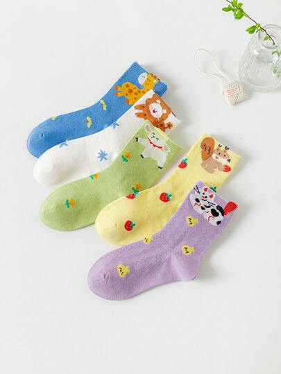 5 Pairs Kids Socks, New Spring/Summer Cartoon Mesh Thin Socks For Boys & Girls, Student Socks For Older Children