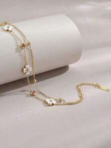 1pc Stainless Steel Four-Leaf Flower Beach Anklet For Women - Yellow Gold - View 3