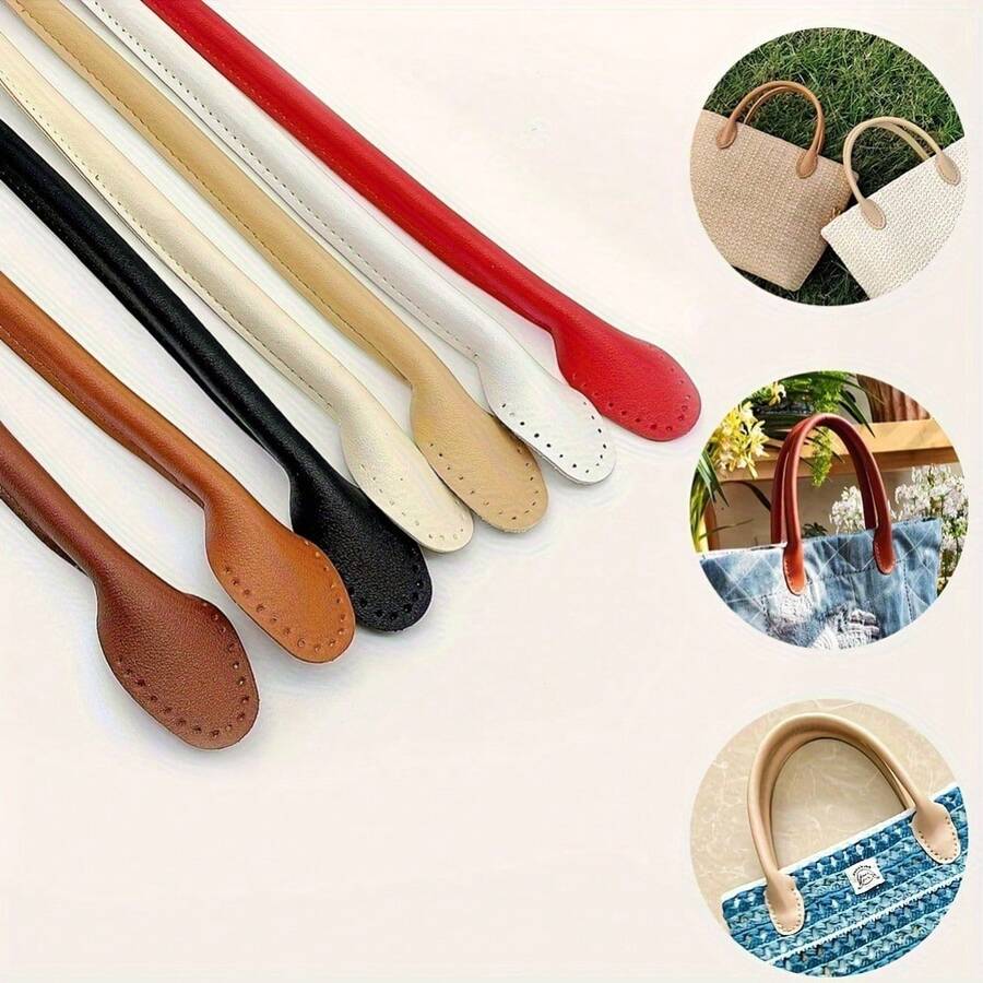 12pcs/Set PU Leather Bag Handles, Approx. 16.54 Inches Long, Oil Edge Lock Stitching, Handmade Sewing, Multi-Functional Fashion Replacement Accessories