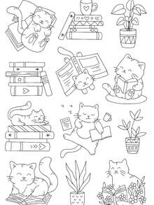 Kain Non-Anyaman Perekat Sendiri untuk Menjahit Tangan dan Menggambar Sketsa dengan Stabilizer Larut Air Bergambar Kucing Membaca Buku untuk Bordir. - A239 - View 13