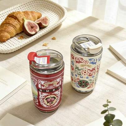New High-Quality Double-Sided Pattern Insulated Tumbler, Office Portable Cup, Coffee Mug, Outdoor Travel Car Cup, Stainless Steel , Vacuum Insulated Beverage Cup, Suitable For Students And Adults At Home, School, Office, Party, Camping, Picnic. Each Side Has A Different Pattern.