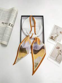 1pc Long Silk Scarf, Double-Sided Printed Silk-Feel Scarf, Suitable For Women In Spring, Summer And Autumn To Wear Around Neck, Pair With Shirts, Jeans, As Hair Tie Or Headband - Multicolor - View 4