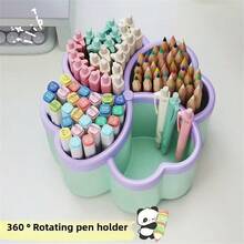 360° Rotating Desk Organizer | 4-Layer Storage Design, PP Plastic, Space-Saving, Available In Green And Purple - Ideal For Office, School, Home Desk Use, Includes Lid For Portability, Holds Pens, Pencils, Makeup Brushes - View 4