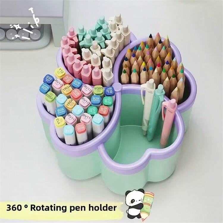 360°旋转桌面收纳盒 | 四层收纳设计，PP塑料材质，节省空间，绿色和紫色可选 - 适用于办公室、学校、家庭桌面，带盖方便携带，可收纳钢笔、铅笔、化妆刷等物品 - 查看 3
