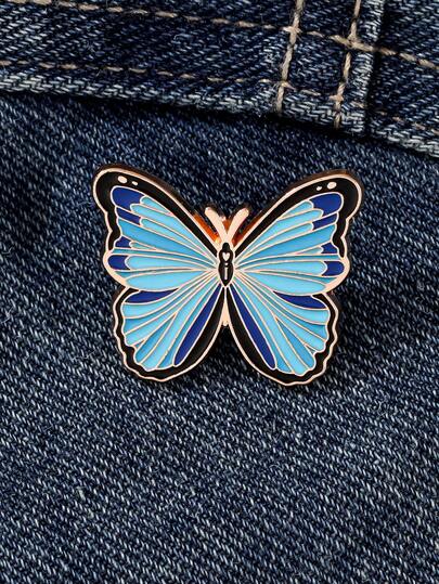 1pc Dreamy Blue Enamel Butterfly Brooch, Delicate Gradient Blue Butterfly Design, Niche High-End Accessory, Gentle And Elegant Metal Brooch Pin