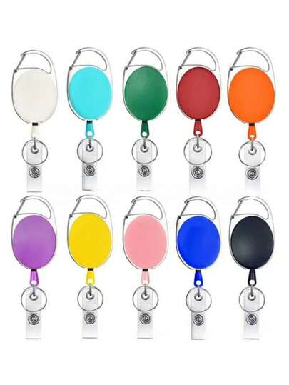 Bộ 3/5/9/15 chiếc móc khóa hình bầu dục nhiều màu sắc đa chức năng, có thể thu gọn, dùng để đựng thẻ ID, móc khóa có kẹp, kèm kẹp thắt lưng và vòng móc chìa khóa, phụ kiện treo chìa khóa ô tô.