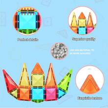 PicassoTiles - Magnetic Block Set, Diamond Series, Magnetic Building Blocks, STEM Learning, For Children Ages 3 And Up, PTM100 - 24 Pieces - View 2