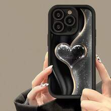 Ốp lưng điện thoại hình trái tim màu đen cá tính, tương thích với iPhone 14 Pro Max, XS Max, 11, 13 Pro Max, 12, 12 Pro, 12 Pro Max, 13, 14 Pro, 15 Pro Max, 14, 14 Pro, 11 Pro Max, 15, 11 Pro, 16 Pro Max, XR, 17, 17 Pro Max - màu sắc - Xem 3