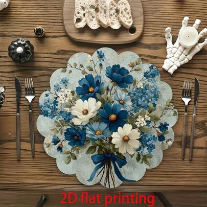 Fresh Blue Floral And Butterfly Scalloped Placemats, Gentle And Healing With A Natural Pastoral Vibe, Are Available In 1PC, 2Pcs, 4Pcs, 6Pcs, 8Pcs And 300Pcs Packs, Measuring 14.17*14.17 Inches (36*36 Cm). Made Of 100% Polyester Fabric, They Are Machine-Washable, Hand-Washable Or Dry-Cleanable.
