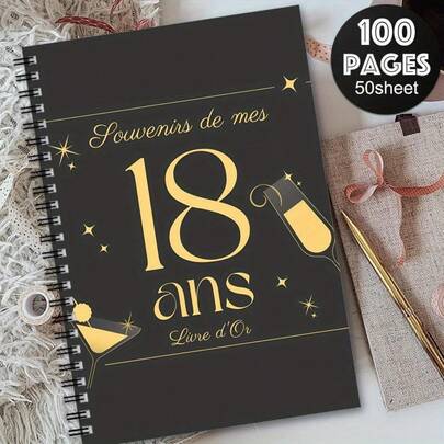 1 pieza Cuaderno conmemorativo del 18vo cumpleaños, tamaño A5, 50 hojas (100 páginas), líneas de 8 mm, encuadernación espiral, diseño de apertura de 180°, adecuado para escritura diaria, mensajes de invitados, pegado de fotos, regalo perfecto para familiares y amigos en ocasiones como Pascua, Halloween, Día de la Madre, Navidad