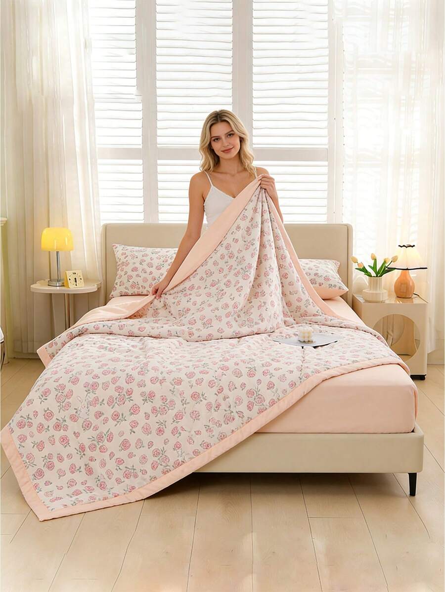 1件大豆纤维夏季被，空调被，亲肤面料，如云般柔软触感，吸湿排汗，抗起球，轻盈透气，丝滑柔顺，适合卧室装饰、婚礼用品、情人节、复活节礼物、母亲节礼物，四季皆宜。 - 西瓜粉 - 查看 1