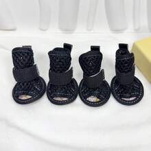 4pcs/Set Pet Open Toe Summer Outdoor Elastic Strap Wear-Resistant Anti-Slip Breathable Mesh Shoes, Suitable For Small Dogs Indoor & Outdoor - Black - View 21