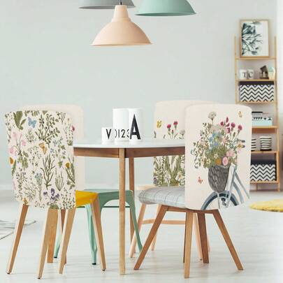 1pc/4pcs Ditsy Floral Chair Back Cover Protector, Spring New Polyester Washable Chair Slipcover For Home, Dining Room, Living Room, Kitchen Decor
