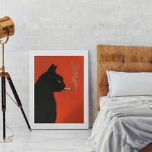 1幅复古黑猫吸烟墙画，异想天开的复古海报印刷品，趣味动物海报，酒吧和厨房的个性装饰，客厅家居装饰，墙面装饰，客厅装饰画，客厅装饰海报，家居装饰墙画，无框 - A - 查看 5
