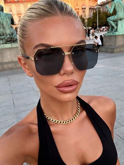 1 Pair Unisex Metal Polygonal Double-Beam Fashionable Sunglasses, Suitable For Vacation Atmosphere, Travel, Sports Style, Driving, Holiday Outfits, Beach, Electronic Music Festival, Outdoor Wear, Summer Accessories, Vacation, Family Outings, UV Protection, Golf, Hiking, Elegant Attire, Street Style Accessories, Sports, Parties, Street Style, Fishing, Outdoor Activities, Holidays, Outdoor Activities, Sun Protection