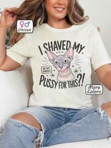 I Shaved My  For This Shirt Raunchy Cat Tee Inappropriate Tshirt Gag Gifts For Women Adult Humor Funny Unhinged T-Shirt Exchange,100% Cotton Oversized Short Sleeve Classic Heavy Cotton T Shirt Printed Graphic Tee Women's Casual Short-Sleeved Top - trắng - Xem 2