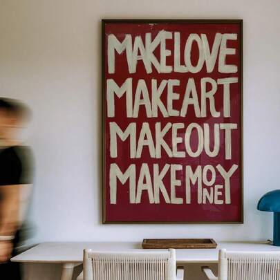 1张“Make Love Make Art”醒目字体海报 - 现代励志语录印刷品，横幅装饰墙画，适合卧室、客厅装饰，乔迁礼物