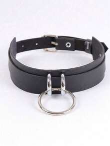 新款哥特风项链，女士朋克摇滚O形环几何PU项链，哥特风颈部配饰 - 黑色 - 查看 6