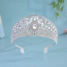 巴洛克复古皇冠金属镂空水钻镶嵌轻盈闪亮氛围选美派对多功能奢华发饰 - 銀色 - 查看 4