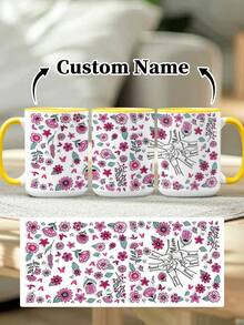 1pc 11oz/15oz Custom Mother's Day Name Mug, Personalized Coffee Cup With Printed Name. The Wrap-Around Pattern On The Mug Can Be Customized With Up To 8 Children Holding Their Mother's Hand. This Mother-Themed Mug With Floral Elements Is An Ideal Gift For Mom And A Unique, Thoughtful Present - 款式3 - 查看 17
