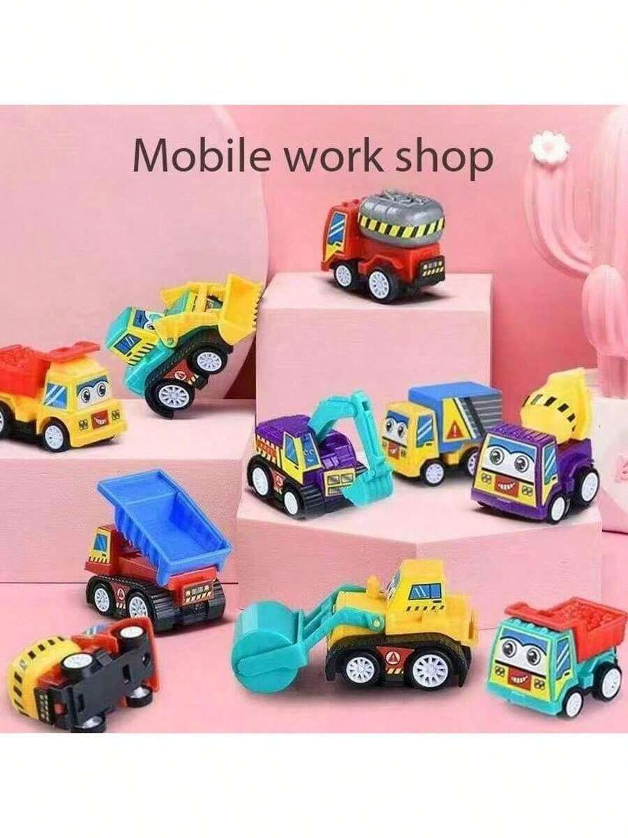 3/6/12pcs Set Cartoon Stickers Mini Construction Vehicles - Plastic ...