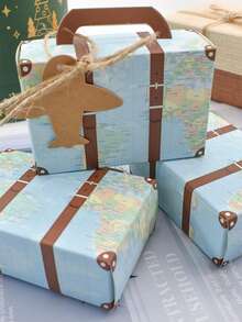 50/25pcs Creative Suitcase Gift Boxes, Retro Paper Airplane Candy Boxes, Party Decor Packaging Gift Boxes, Birthday Baking Gift Boxes, Simple Home Gift Packaging Boxes - Multicolor - View 12