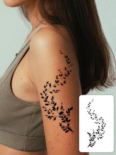 1 miếng dán hình xăm tạm thời giữ được 7-14 ngày, thiết kế hình xăm hoa trừu tượng tối giản trên vai, hình xăm tạm thời chống thấm nước, thời trang, phù hợp cho mọi người.