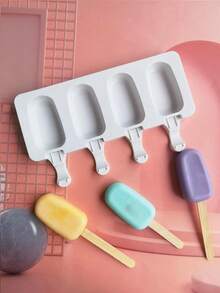 1 Bộ Khuôn Làm Kem Que Bằng Silicone, 4 Khuôn Kem Hình Bầu Dục, Khuôn Làm Sô Cô La Bằng Silicone - Nhiều màu - Xem 3