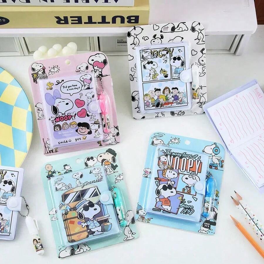 Bộ 1/2/4 cuốn sổ tay lớn hình chú cún Snoopy hoạt hình, kèm bút bi, sổ kẻ dòng màu trắng, nhật ký, sổ tay dễ thương cho bé gái, sổ ghi chép, văn phòng phẩm cho học sinh. - Nhiều màu - Xem 1