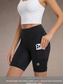 Qualicos 女士4D加厚骑行短裤，带口袋、反光条和实用口袋 - 透气速干女士公路骑行短裤，女士夏季户外运动裤 - 黑色 - 查看 4