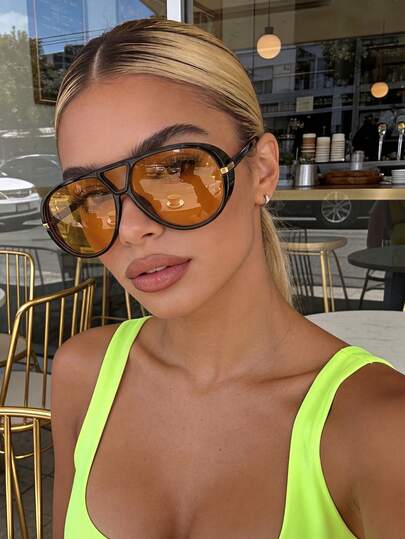 Gafas de moda estilo aviador retro con montura grande, diseño clásico de plástico para viajes al aire libre, vacaciones en la playa y uso casual, protección UV de verano unisex.