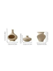 3pcs Beige Small Ceramic Vases, Unique & Stylish Design, Flower Vases For Living Room, Entrance, Library Decor, Ideal Ornaments & Festival Gifts - Off-white Spiral Hollowed-out Flat Three-piece Set - View 10