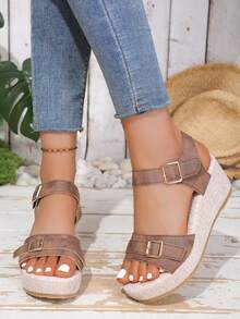 Teenagers' Platform Wedge Sandals, Open Toe High Heel Sandals, Versatile Fashion Casual Holiday Sandals - Brown - View 2