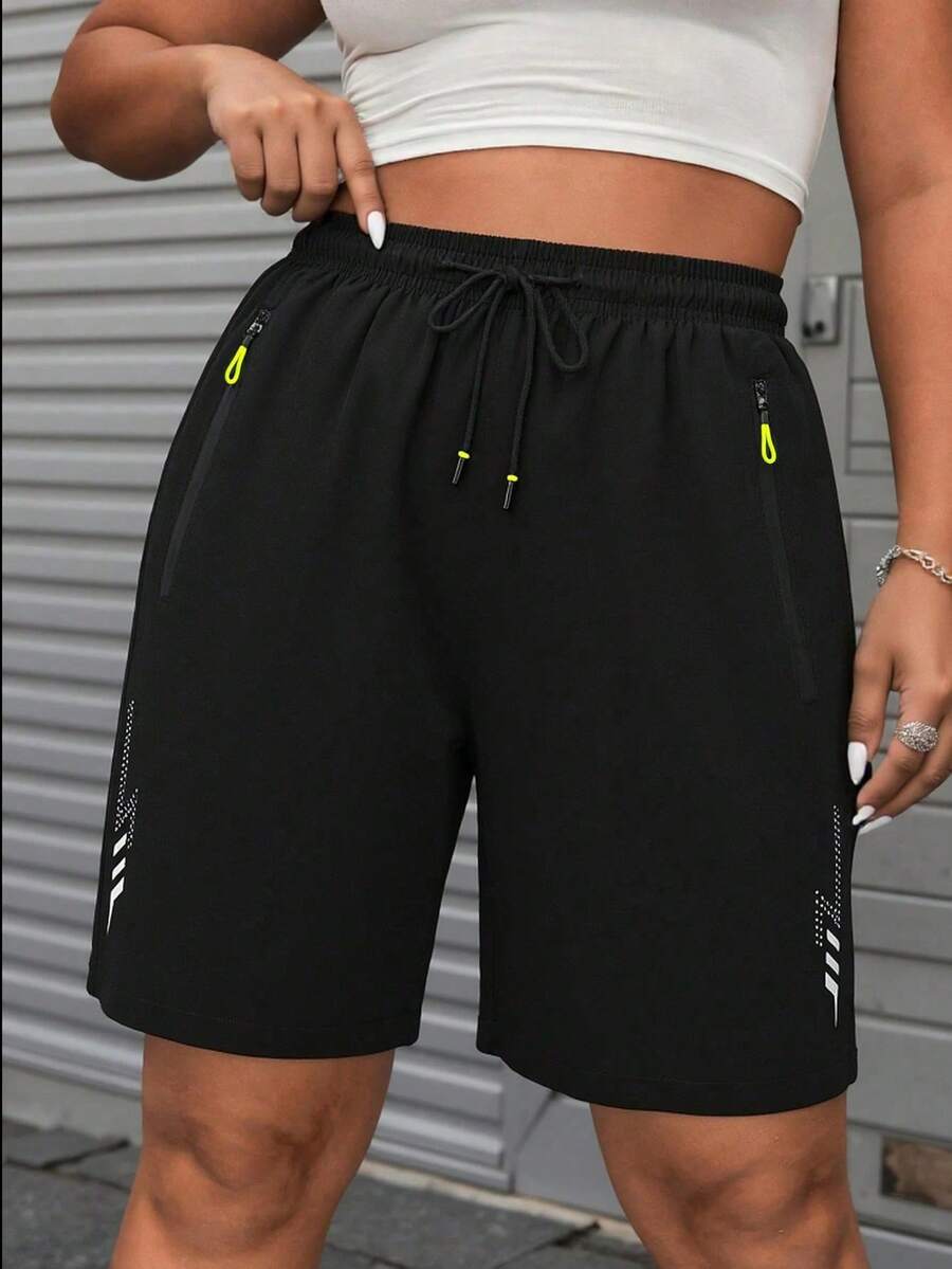 Quần short nữ mùa hè có túi khóa kéo - Chất liệu nhẹ, thoáng khí, phù hợp cho chạy bộ, hoạt động ngoài trời, kỳ nghỉ và mặc thường ngày. - màu đen - Xem 1