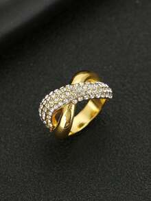 1pc Popular Women's Fashion Luxury Unique X-Shaped Gold Ring, Wedding Engagement Party Valentine's Day Jewelry Gift - Gold - View 9