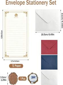 A5复古玫瑰色加厚信纸，亚麻纹理信封，带火漆印章 | 100克防水材质 | 多种颜色可选 | 适合书写、日记和情书 | 可用于制作文具、婚礼请柬、贺卡、明信片、学习用品和返校用品 - 彩色 - 查看 3