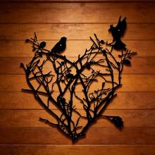 1pc Life Tree Heart & Bird Metal Wall Art Decor, Decorative Sculpture, Farmhouse Kitchen Decor, Living Room Office Home Decoration, Outdoor Porch Deck Wall Sign, Metal Art Piece - Black - View 2