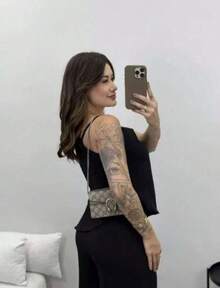 Women's Asymmetrical Blouse, Modern Dune Style, Diagonal Hem, Thin Straps, - 黑色 - 查看 3