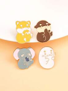 4pcs/Set Healing Cute Pet Brooch, Includes 4 Adorable Small Animal Designs, Minimalist Enamel Craftsmanship With Delicate Texture, Attractive Accessory To Pin On Clothing Or Bags, Showcases Youthful Charm Gifts For Mother, Father, Graduation, And Teacher - Multicolor - View 4