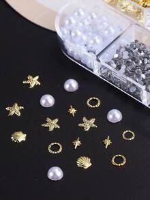 半盒金属合金海洋主题美甲装饰品，包含金属海星、珍珠、贝壳、海洋风格水钻，适合夏季美甲设计、DIY美甲沙龙配件、女性及女孩创意用品 - 彩色 - 查看 5