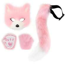 [Free Shipping]Adolala Faux Fur Fox Tail Cat Wolf Set Pl 11ush Mask Fluffy Paw Gloves Halloween Christmas Party For Women - 粉色 - 查看 1
