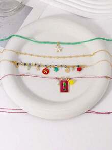 4pcs Bohemian Handmade Beaded Colorful Square Fish & Starfish Pendant Multilayer Necklace Set For Women, Suitable For Daily, Party, Beach, All Seasons  Boho    Zinc Alloy - Multicolor - View 4