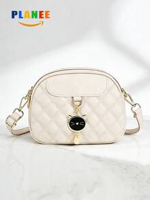 Túi đeo chéo màu be chần bông hình mèo dễ thương, túi chần bông, túi đeo vai mini Kawaii, túi đi làm hàng ngày cho nữ. - trắng - Xem 1