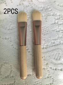 2pcs/Set Flat Face Mask Brush, Facial Cleansing & Foundation Concealer Makeup Brushes - Beige - View 7