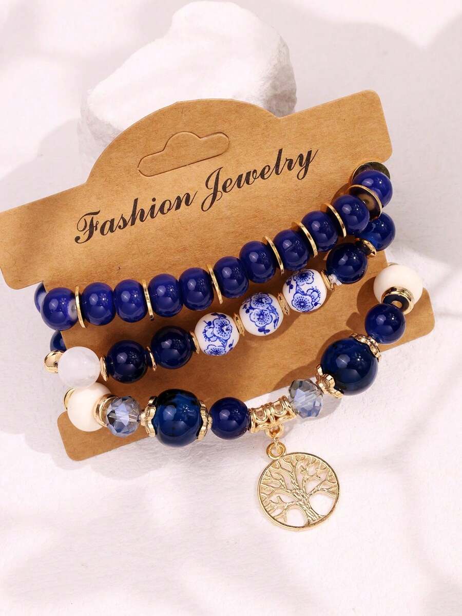 Bộ 3 chiếc vòng tay phong cách Bohemian thanh lịch, cá tính, thời trang với họa tiết cây nhỏ xếp lớp, phù hợp với trang phục đi biển, trang sức dành cho nữ. - Nhiều màu - Xem 1