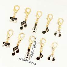 10pcs Music Note & Guitar Zinc Alloy Enamel Pendant, Lobster Clasp Keychain Charm, Mini Artistic Emotional Hanging Decor, Creative Small Gift Pendant Gifts For Mother, Father, Graduation, And Teacher - 10 - View 2