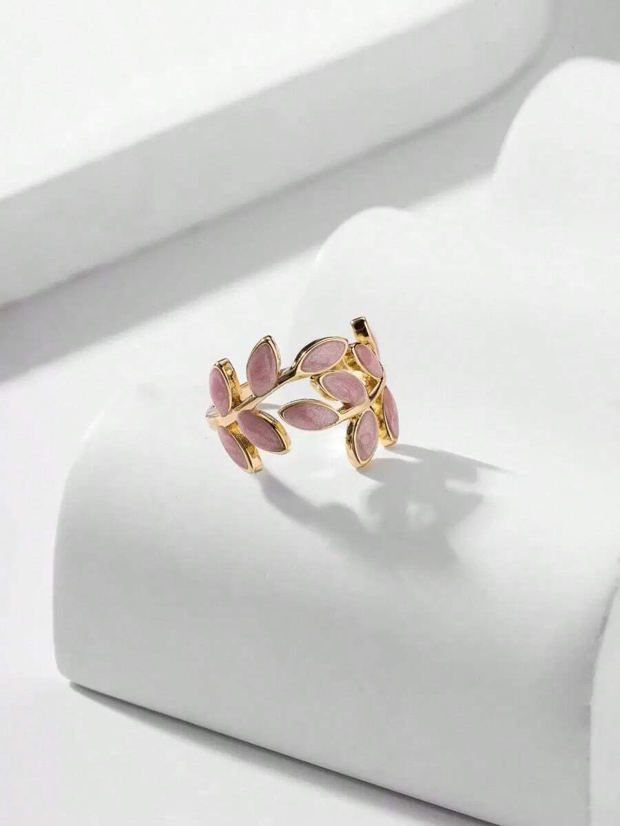 Andkiss Open Ring With Leaf Design - Rosa - View 1