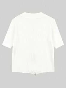 YCYC 春夏休閒純色短袖雙向拉鍊開襟衫 - 白色 - 查看 8