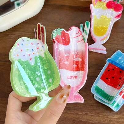 1 chiếc kẹp tóc hình cốc kem dâu tây bằng nhựa ABS hoạt hình, kẹp tóc hình ly rượu dâu tây sáng tạo, phụ kiện tóc thời trang phù hợp cho mọi mùa, kẹp tóc mùa hè đi biển.