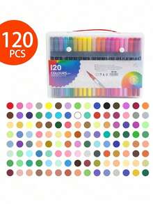 12/24/36/48/60/120 Colors Dual-Tip Watercolor Markers, Soft Brush Tips, Washable, 8 Sets Available, Variety Of Colors, Art Drawing Pens, Holiday & Back To School Gift, Room Decor, Ramadan Decor, Home Decor, Bathroom Decor, Suitable For Adult Coloring, Handwriting, Writing, Planning, Journaling, Note-Taking, Calligraphy, Painting, Arts & Crafts, School Supplies, Back To School Essential - Multicolor - View 10